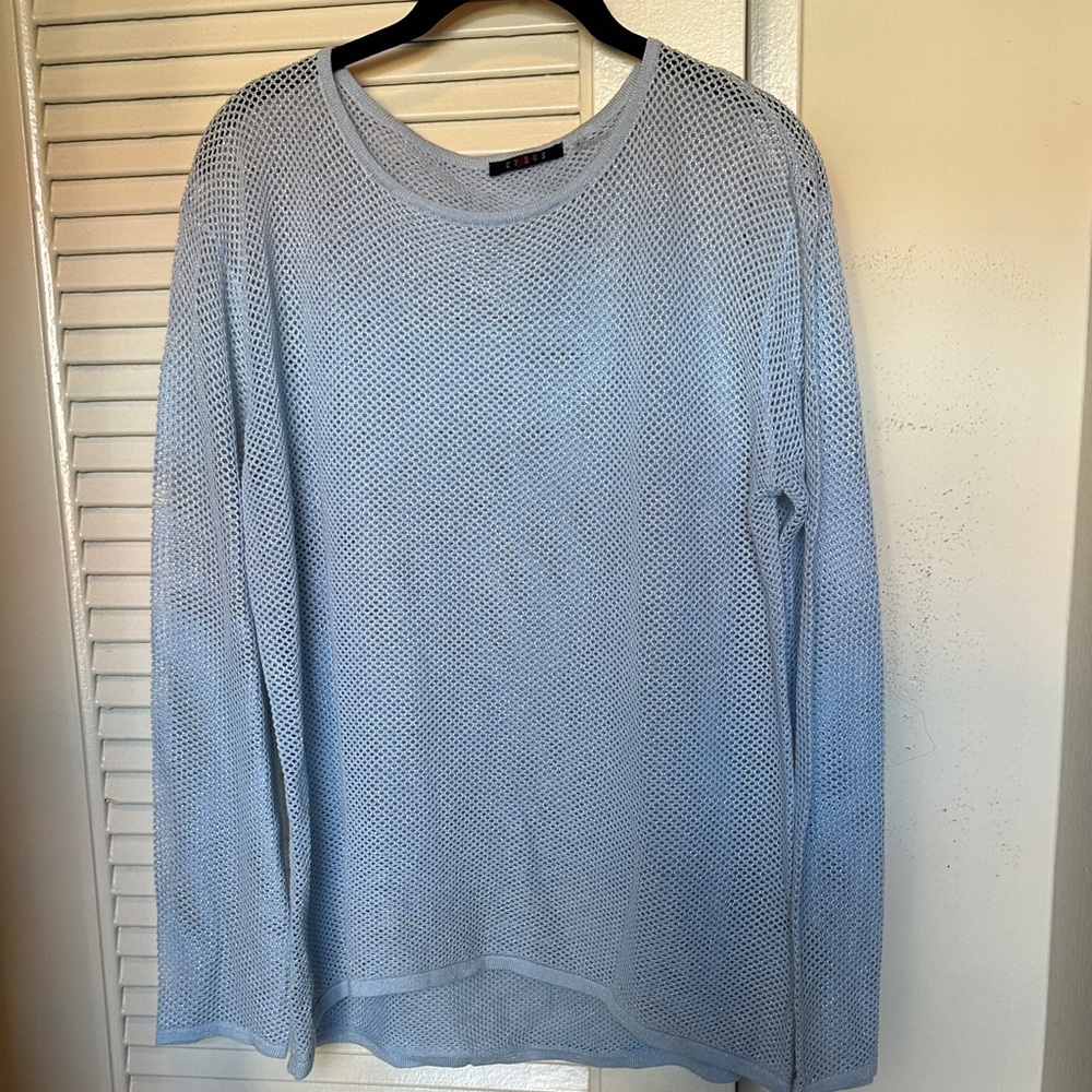 Cyrus Light Blue Women’s Mesh Crewneck Top